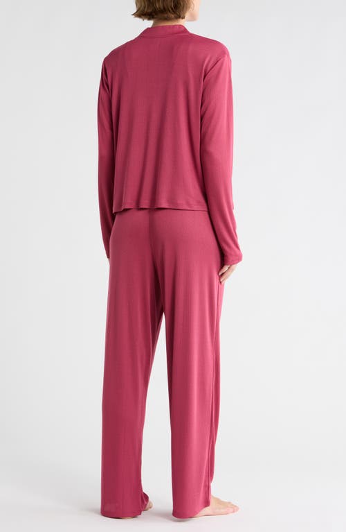 Splendid Pointelle Cardigan, Tank & Pants Pajamas In Pink