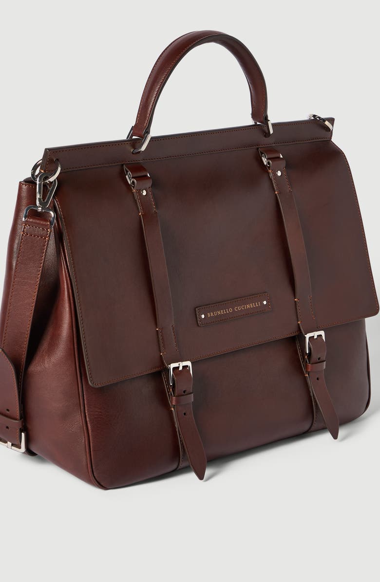 Brunello Cucinelli Calfskin casual briefcase, Alternate, color, Burgundy