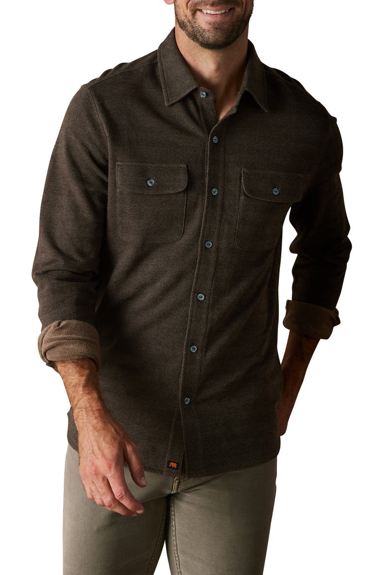 Textured Knit Long Sleeve Button-Up Shirt, Main, color, JAVA