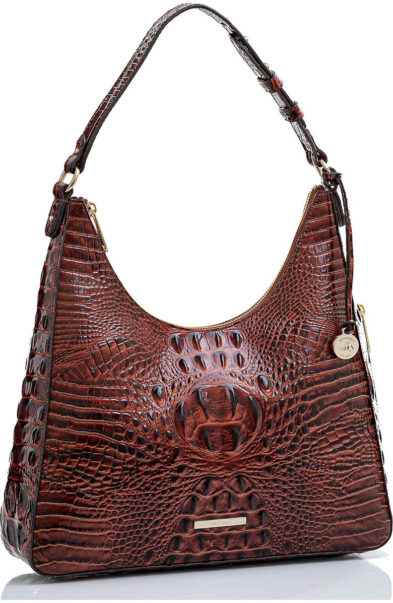 Brahmin Tabitha Croc Embossed Leather Shoulder Bag, Alternate, color, Pecan Melbourne