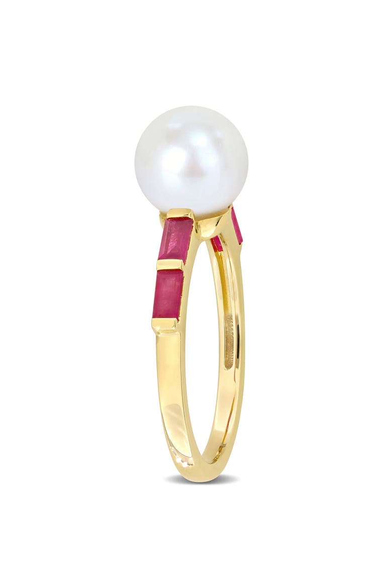 Cultured Pearl & Gemstone Ring 10k, Alternate, color, Ruby/Yellow Gold