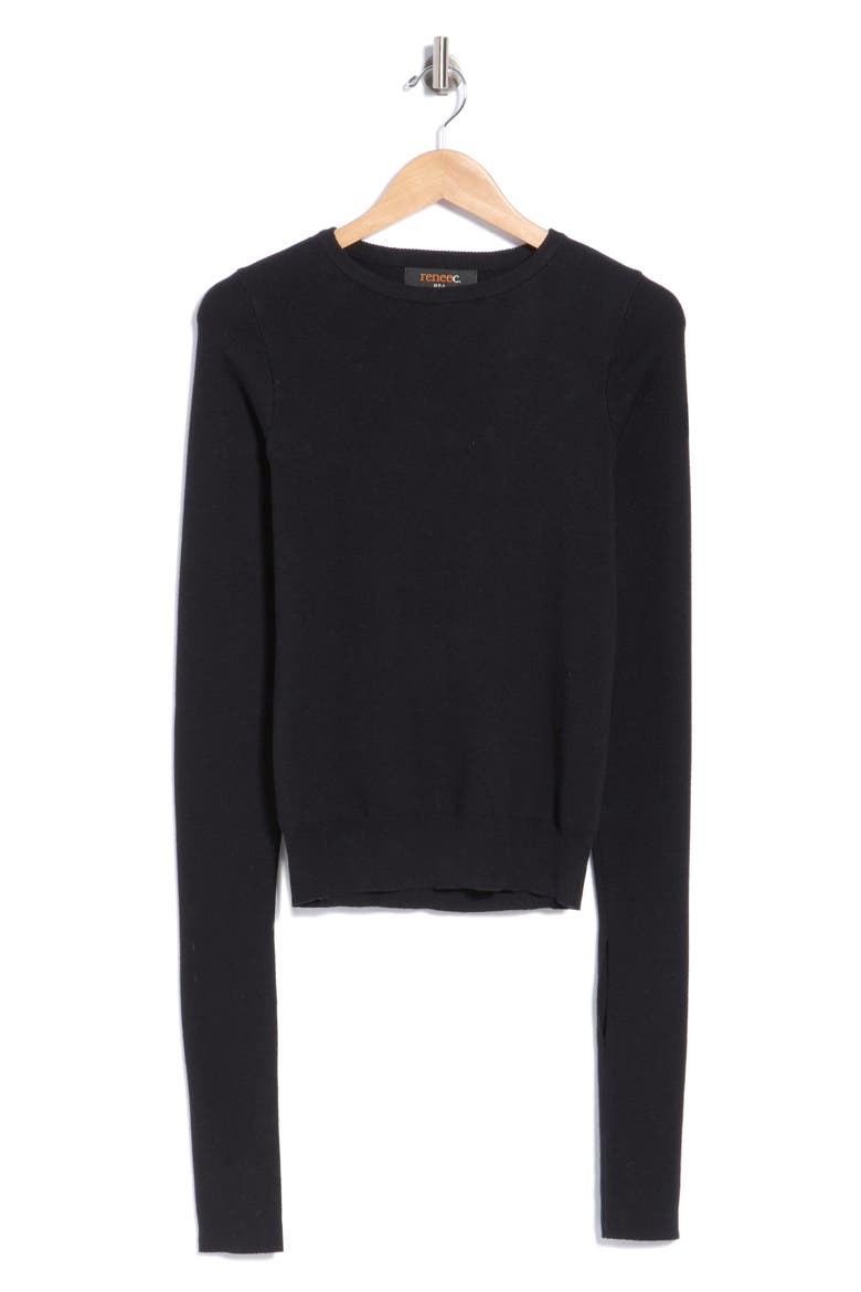 Open Sleeve Crewneck Sweater, Main, color, BLACK