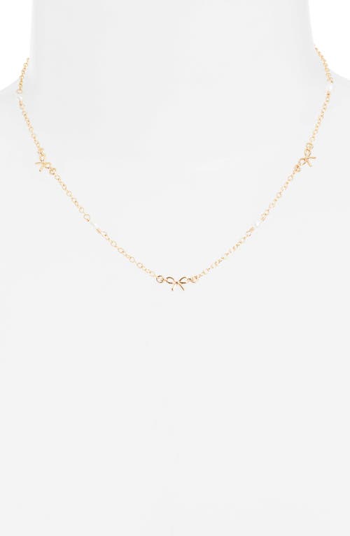 Set & Stones Bow & Freshwater Pearl Station Necklace In Gold