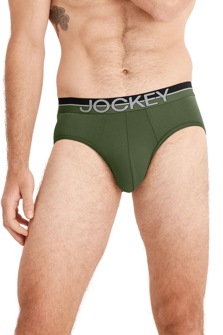 Mens Infinite Cool Microfiber Stretch Brief - 3 Pack, Alternate, color, Military Green/Battleship Grey