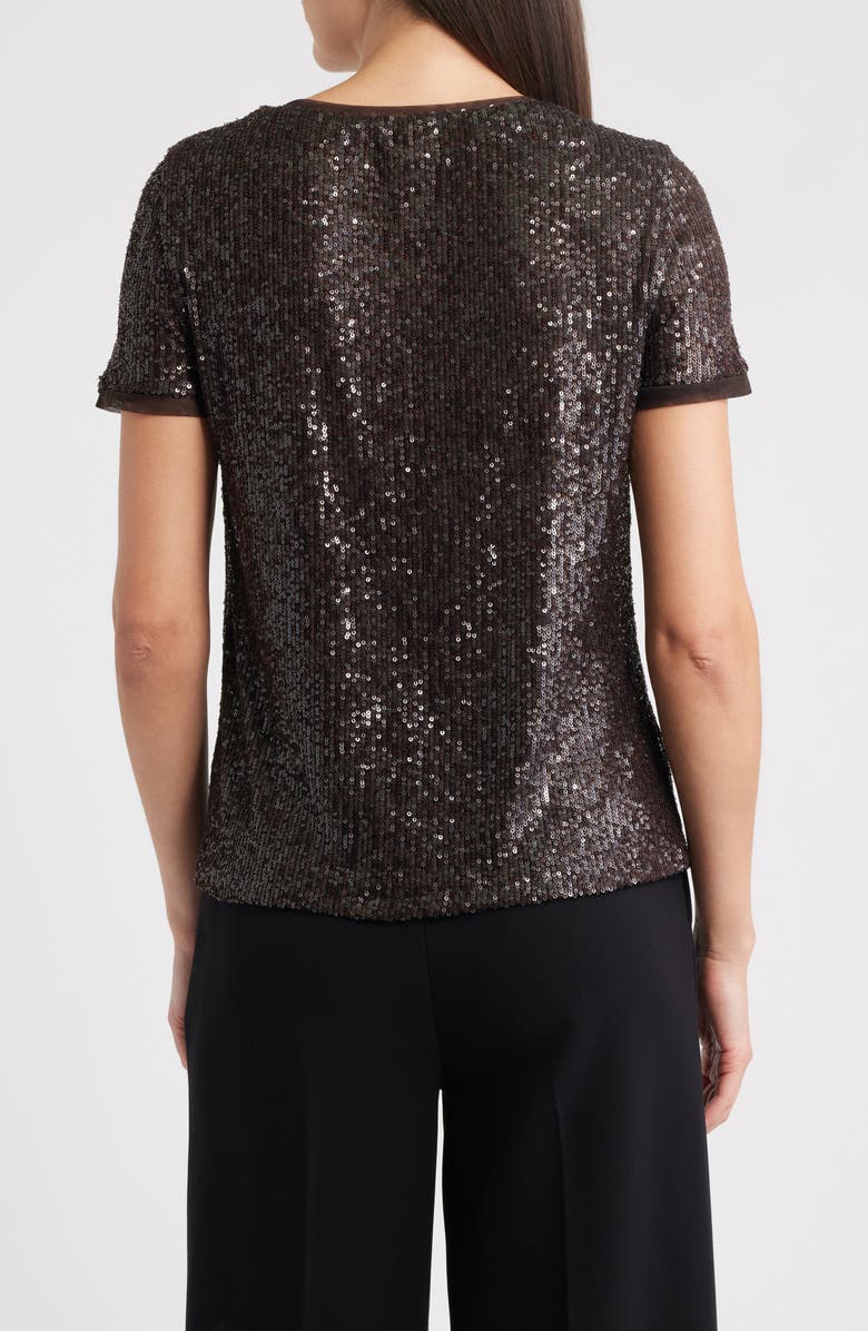 Anne Klein Short Sleeve Sequin Mesh Top, Alternate, color, Deep Mahogany