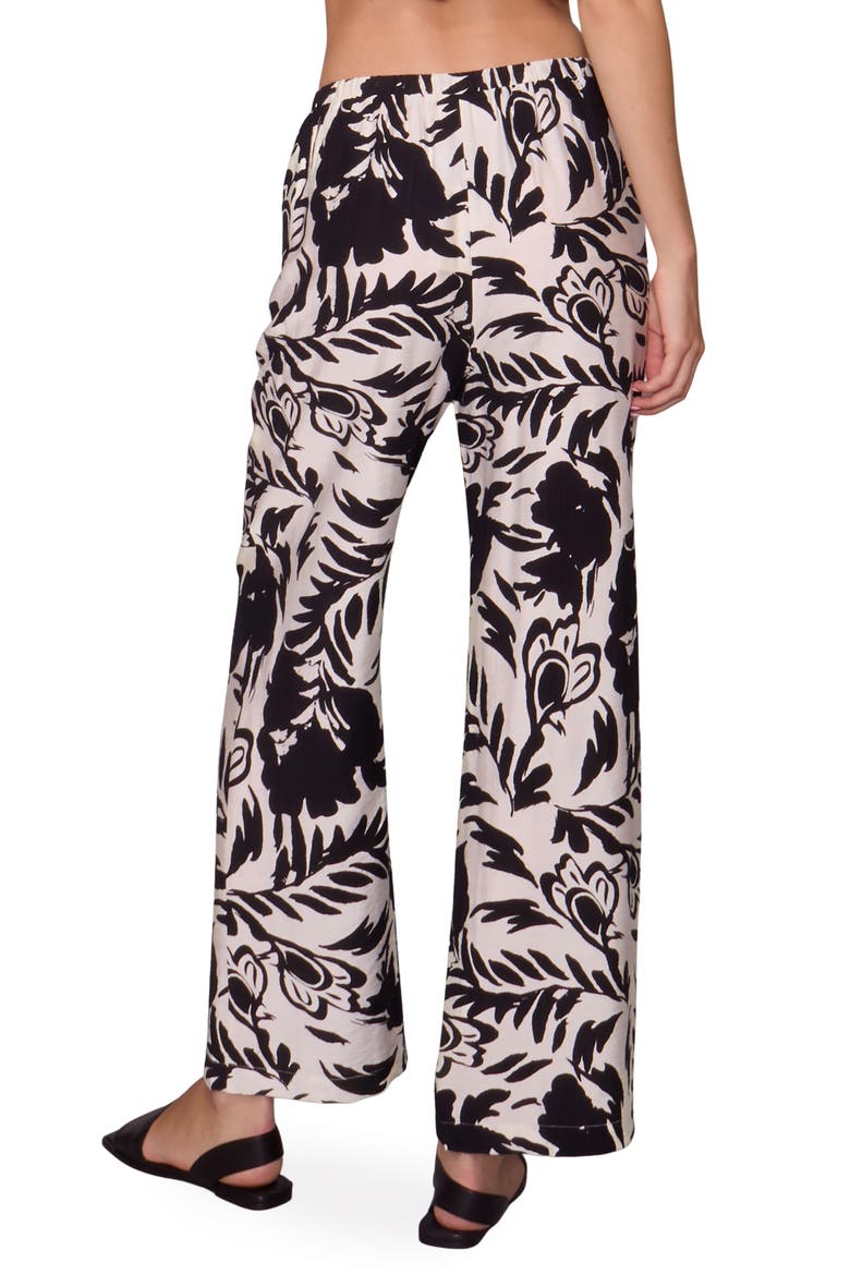 Floral Print Ankle Pants, Alternate, color, WHITE BLACK LEAF