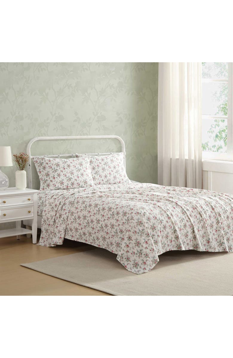 Laura Ashley Le Fleur Cotton Flannel Sheet Set, Alternate, color, Light Pink