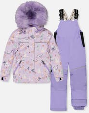 Deux par Deux Discover Cats Faux Fur Hood Jacket & Suspender Pants Two Piece Snowsuit