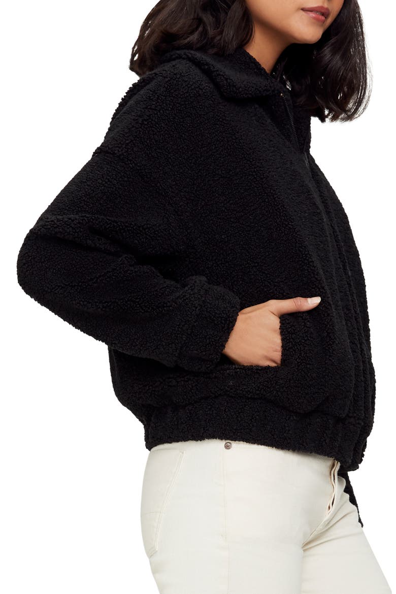 Mindy Yosemite Faux Fur Bomber, Alternate, color, BLACK