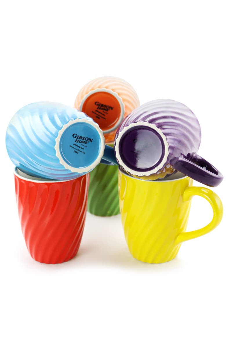 MR COFFEE Color Delight 6 Piece 10 Ounce Stoneware Mugs with Metal Stand, Alternate, color, Blue