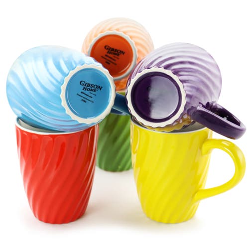 Mr Coffee Color Delight 6 Piece 10 Ounce Stoneware Mugs With Metal Stand In Multi