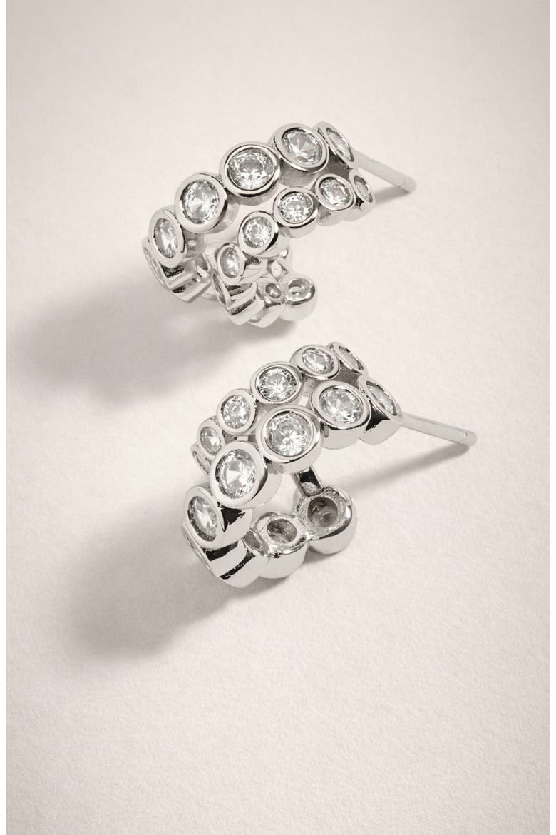 Averto Mini Crystal Double Hoop Earrings in Silver, Alternate, color, Silver