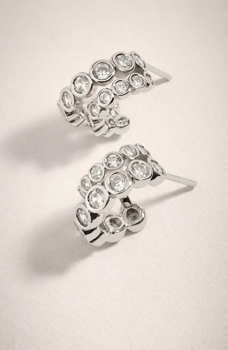 YOJ Averto Mini Crystal Double Hoop Earrings in Silver, Alternate, color, Silver