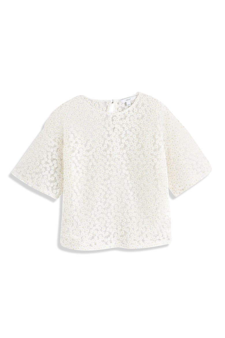 Floral Mesh Boxy Top, Alternate, color, WHITE