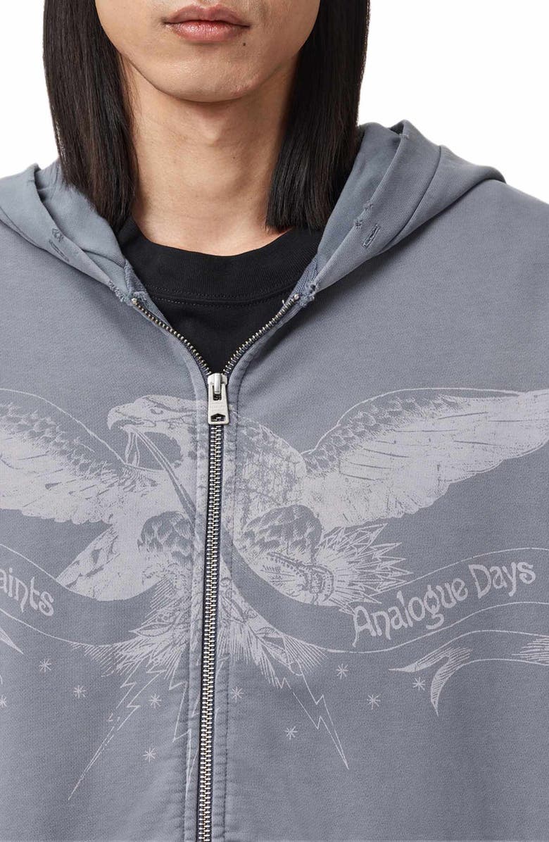 AllSaints Aeterna Graphic Zip Hoodie, Alternate, color, Slate Wash Blue