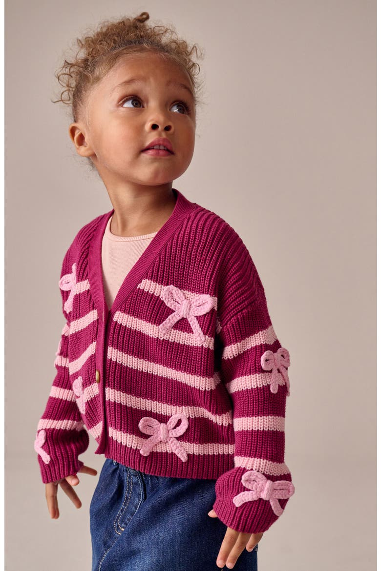 Kids' Bow Detail Stripe Cardigan, Alternate, color, PINK