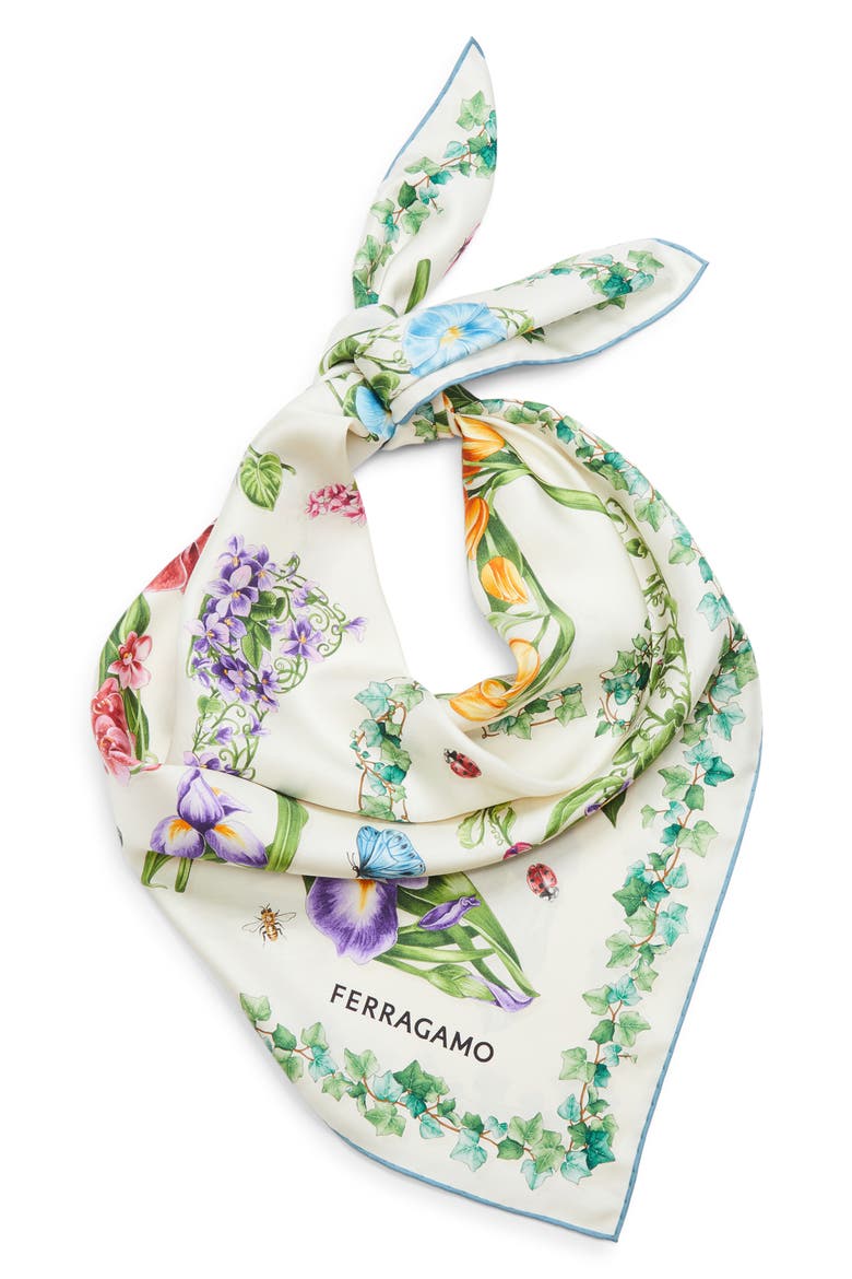 Eden Print Silk Scarf, Main, color, AVORIO/ AZZURRO