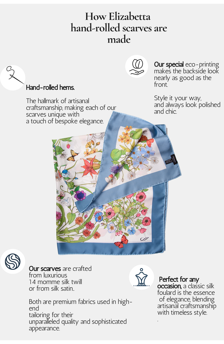 Elizabetta Garden of Dreams - Hand Rolled Silk Foulard for Women, Alternate, color, Aqua