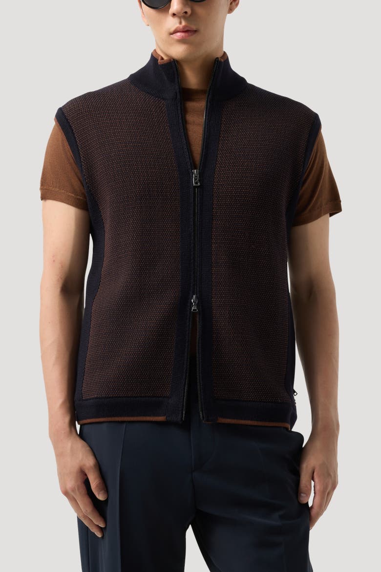 Enzo Knitted Vest, Alternate, color, Navy blue/brown