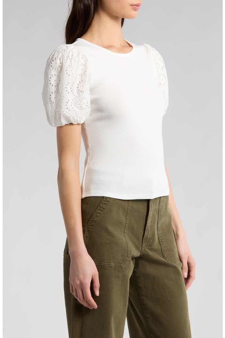Marina Eyelet Puff Sleeve T-Shirt, Alternate, color, WHITE