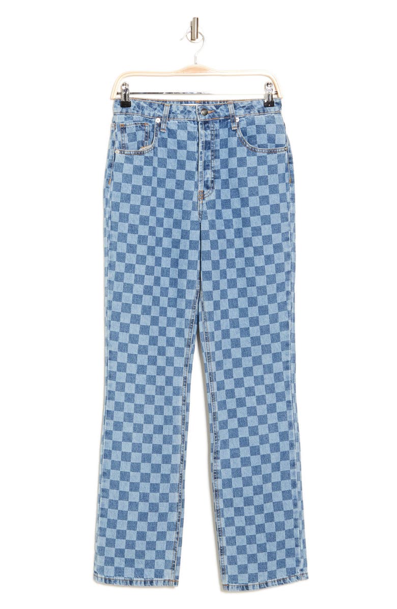 Tinseltown Checkerboard High Waist Straight Leg Jeans, Alternate, color,