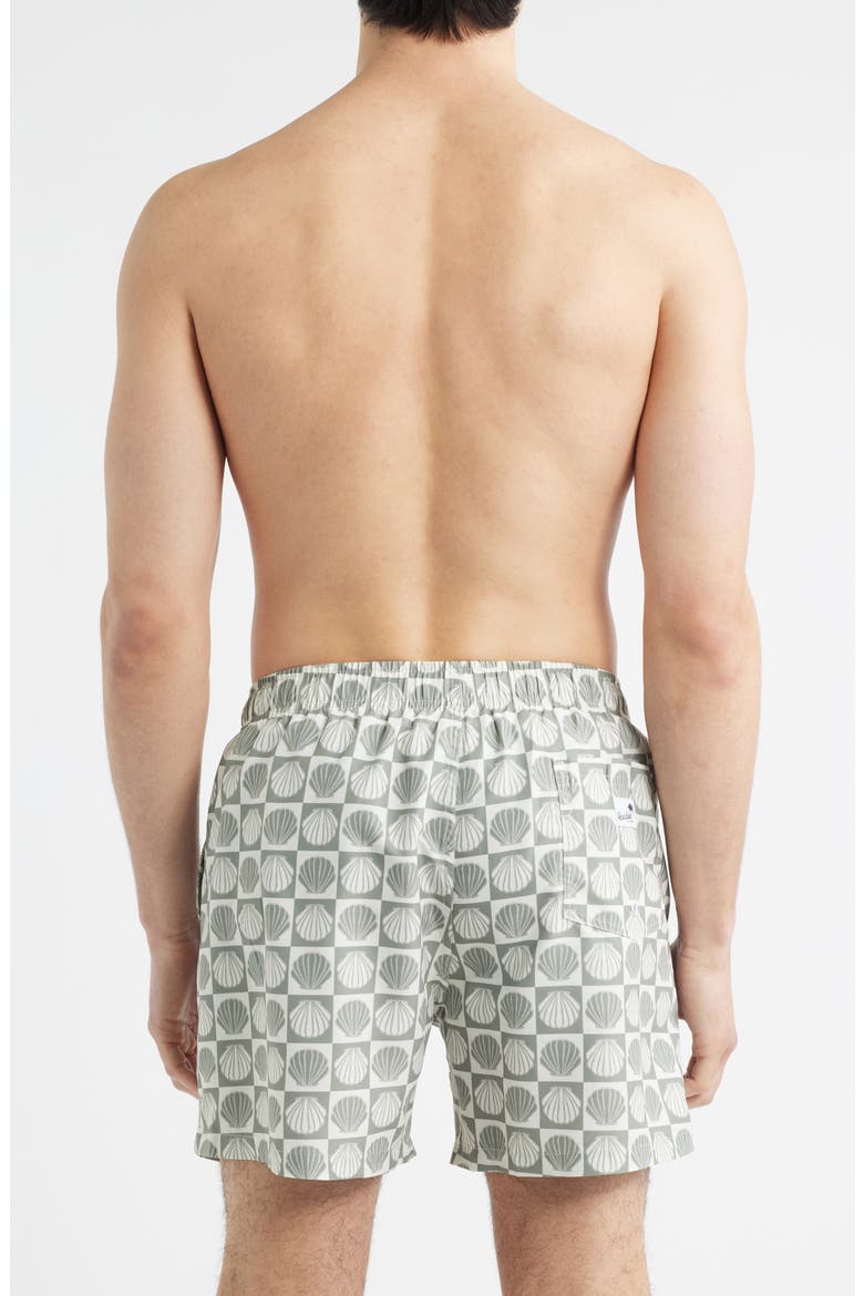 Seashell Print Swim Trunks, Alternate, color, OLIVE/ CREAM