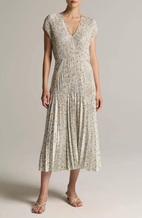 Citrine Bloom Pleated Maxi Dress