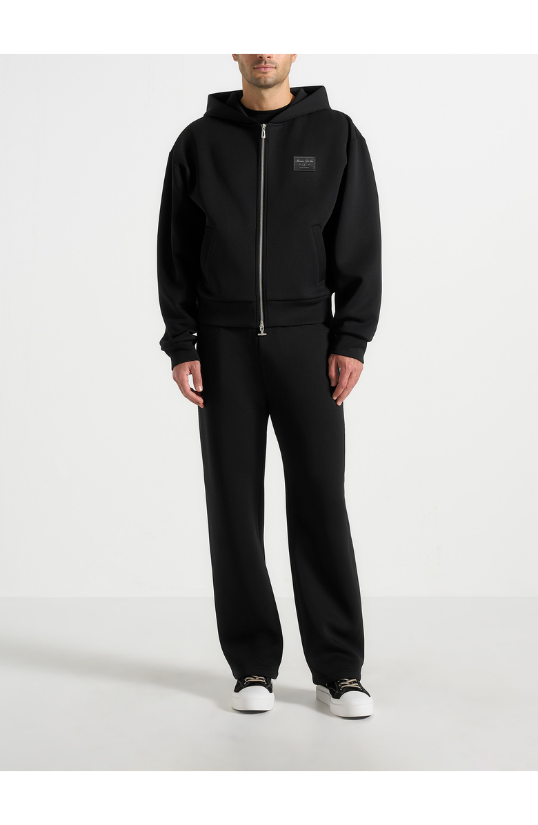 Manière De Voir Ray Unisex Neoprene Cropped Zip Hoodie, Alternate, color, Black