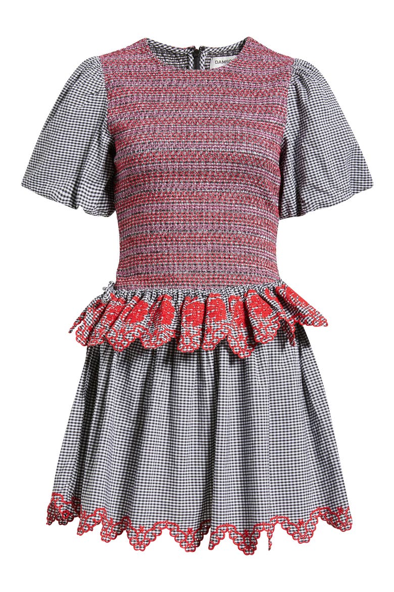 Audrey Mixed Media Organic Cotton Gingham Dress, Alternate, color, BLACK