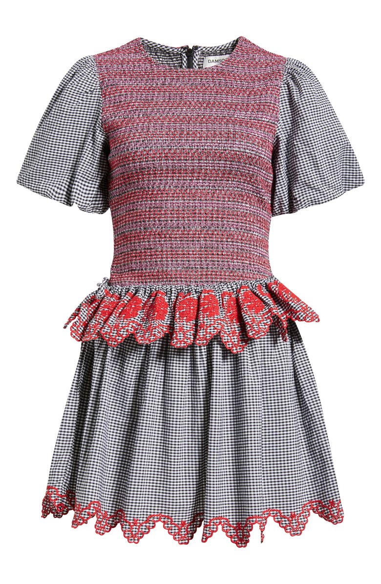 Damson Madder Audrey Mixed Media Organic Cotton Gingham Dress, Alternate, color, Black
