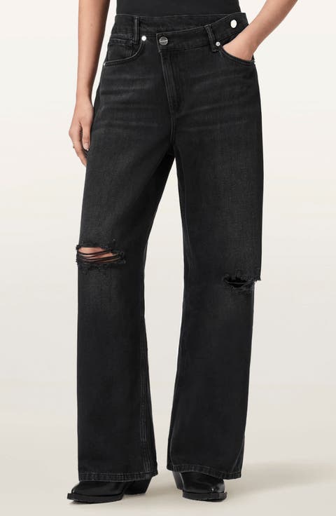 Aki Crossover Ripped Wide Leg Jeans (Destroy Black)