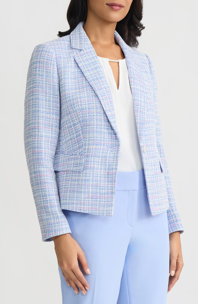 KASPER One-Button Tweed Jacket, Alternate, color, Paris Bleu Multi
