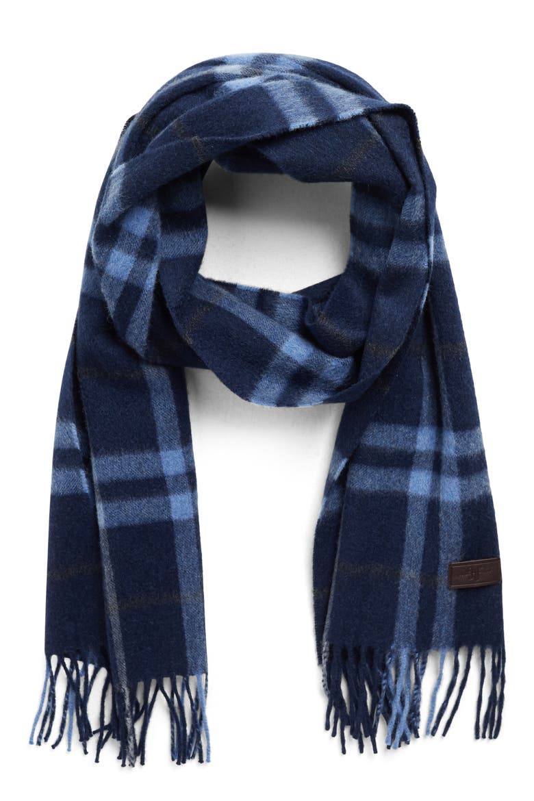 Cashmere Track Plaid Scarf, Main, color, NAVY
