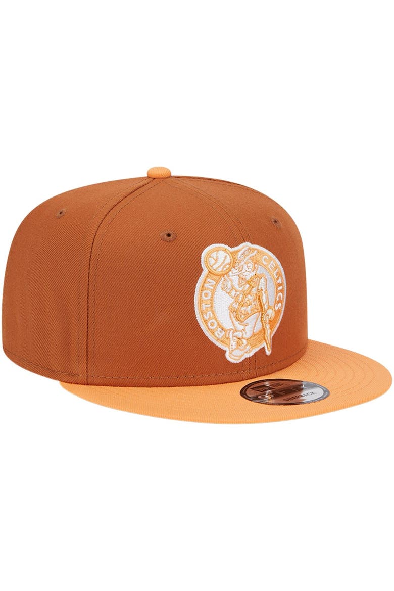Men's New Era Brown/Orange Boston Celtics 2-Tone Color Pack 9FIFTY Snapback Hat, Alternate, color, Brown