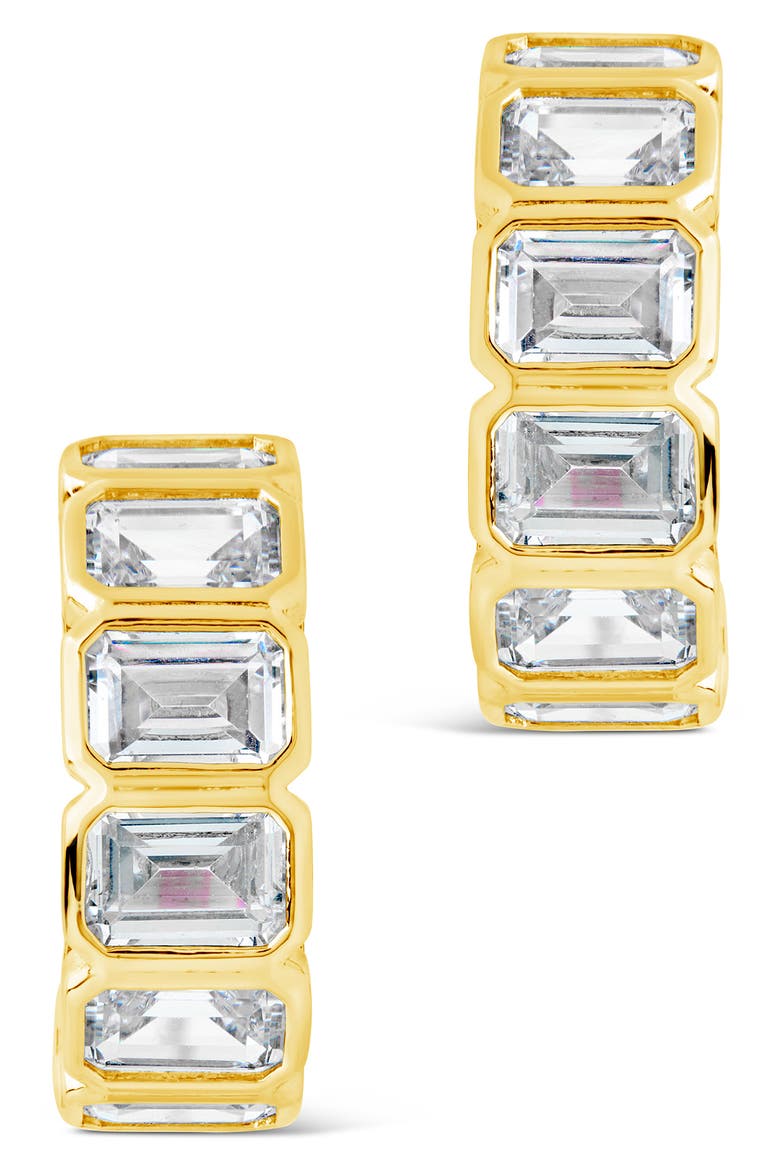 Nyssa Baguette Cubic Zirconia Hoop Earrings, Alternate, color, GOLD/ EMBER