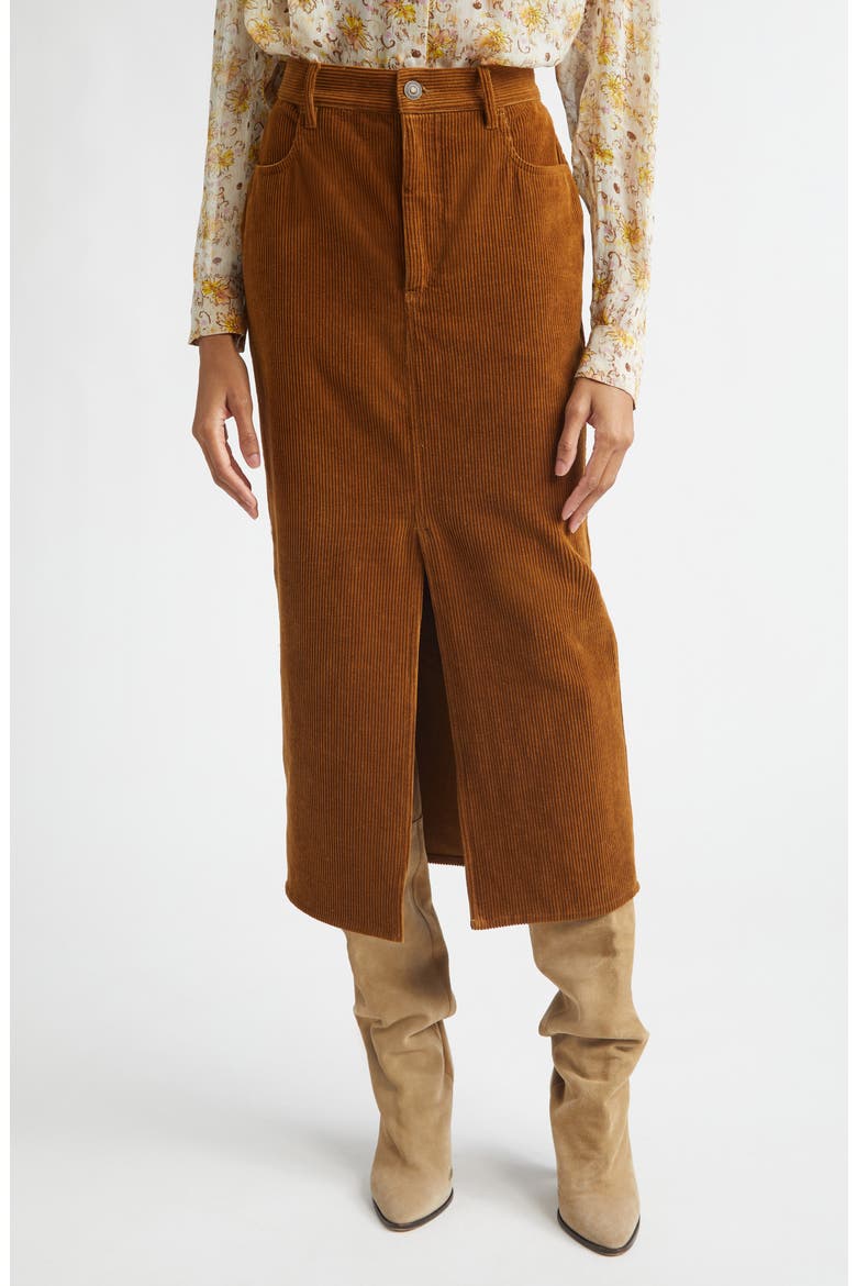Odalie Corduroy Midi Skirt, Main, color, CARAMEL