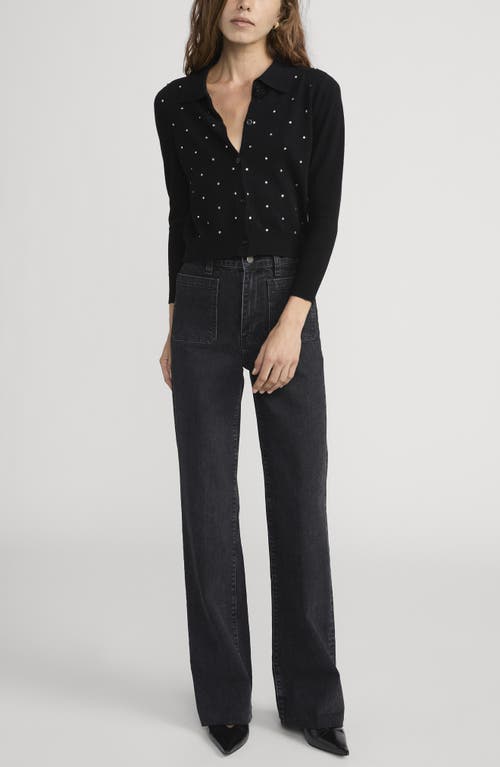 Frame The Rhinestone Collared Wool & Cashmere Cardigan In Black