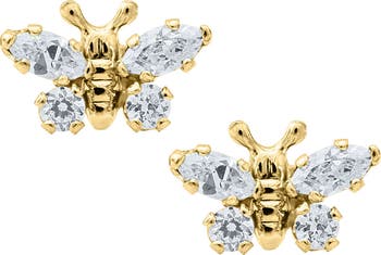 Mignonette Butterfly Birthstone Gold Earrings April