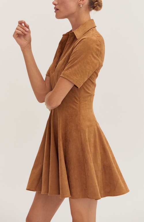 Crescent Fit And Flare Polo Suede Mini Dress In Brown