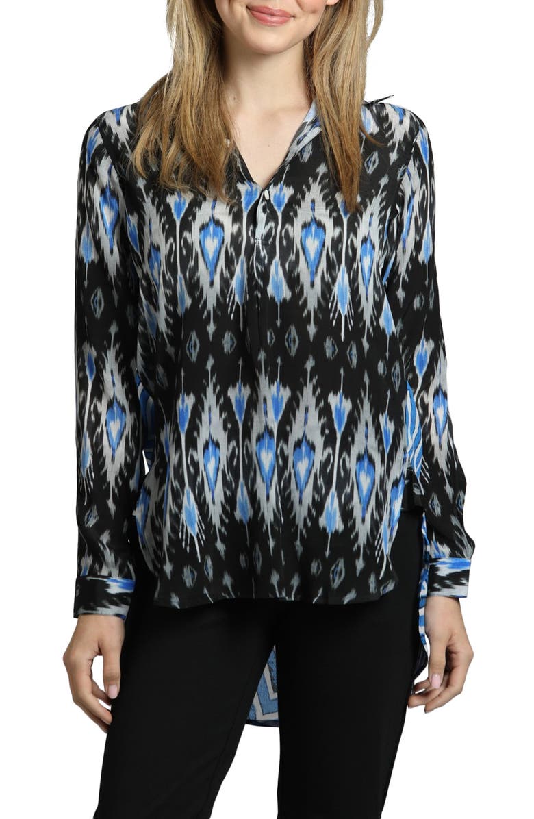 APNY Ikat Print Tunic Top, Main, color, Black Multi