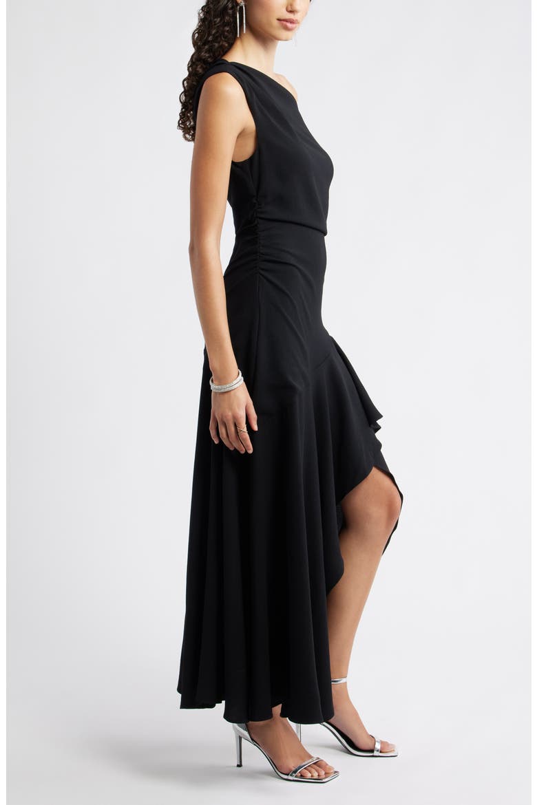 Cascading Ruffle Crepe One-Shoulder Gown, Alternate, color, BLACK