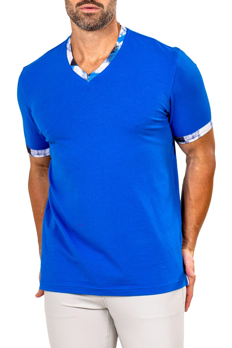 Edison Marthyr0009 Blue Cotton V-Neck T-Shirt, Alternate, color, BLUE