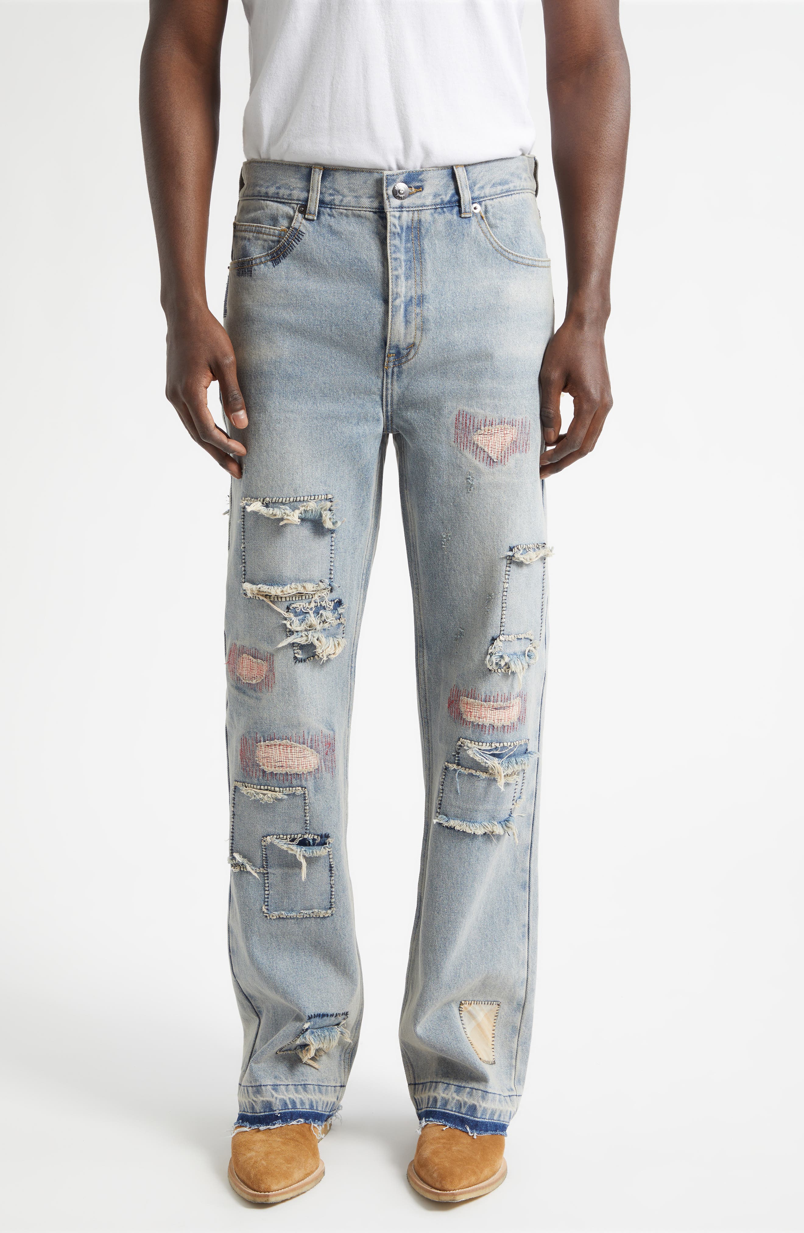 Texoma Distressed Patchwork Flare Leg Jeans