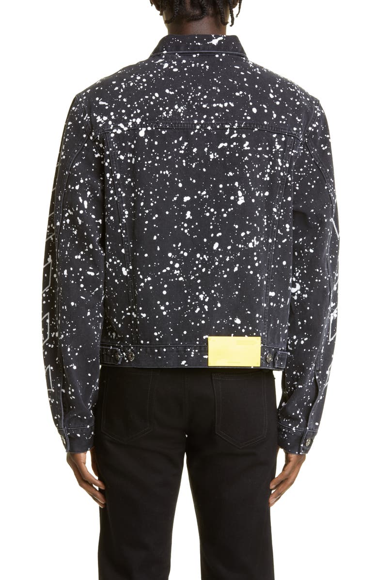 Off-White Men's Diag Outline Paint Spatter Denim Jacket, Alternate, color, 