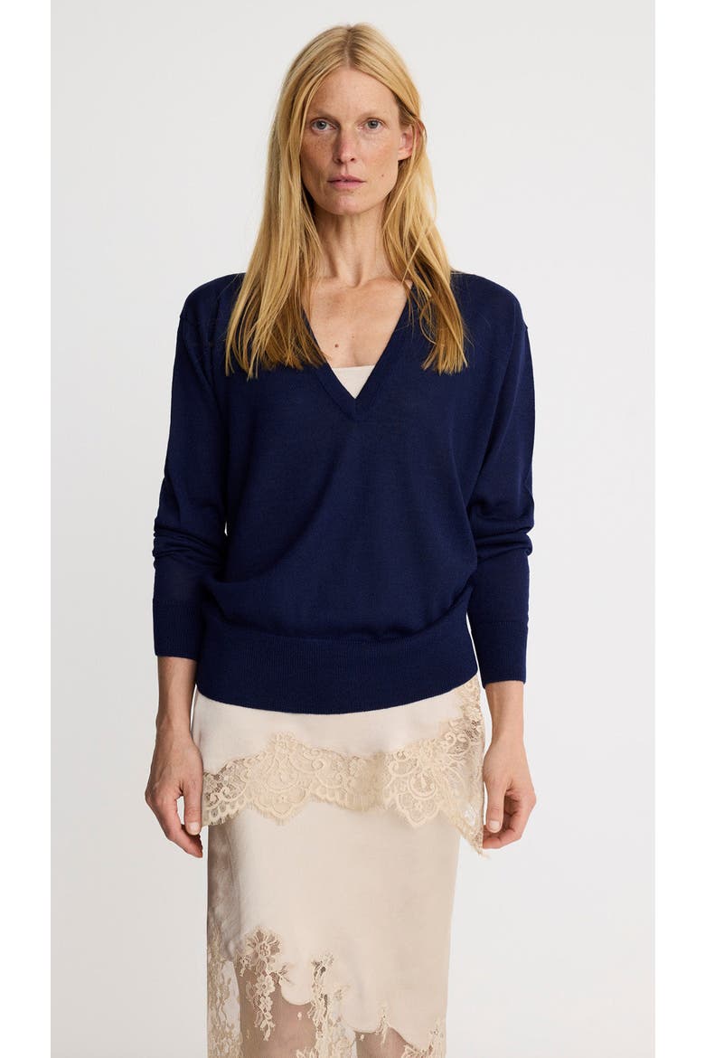 Boyfriend V-Neck Sweater, Main, color, Navy