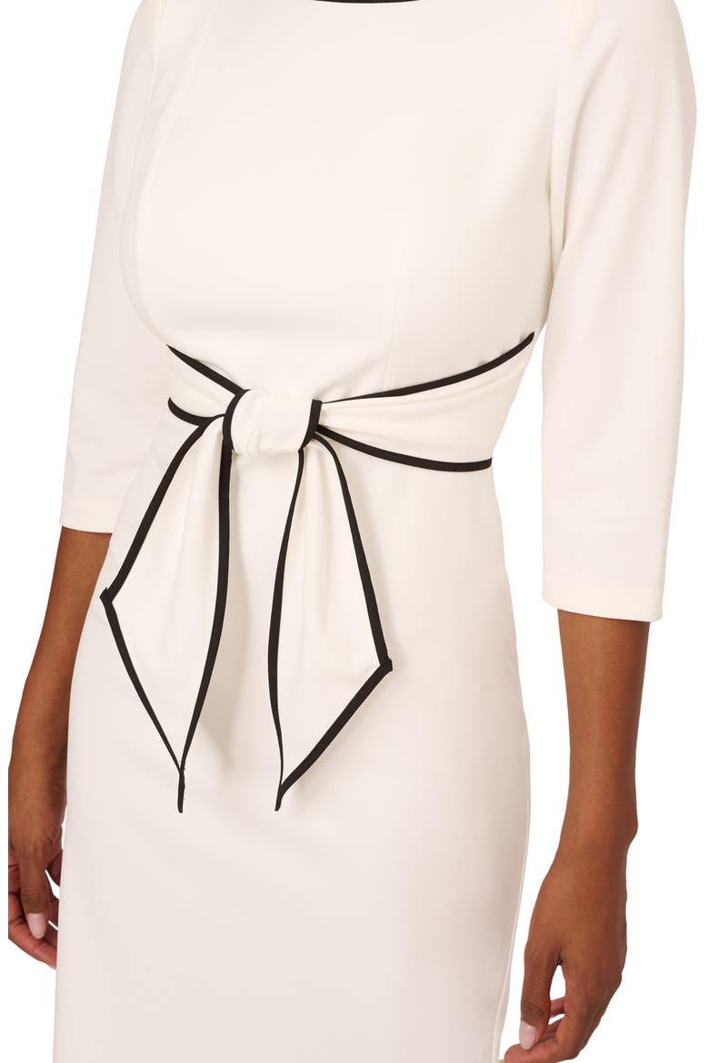 Tipped Three-Quarter Sleeve Crepe Dress, Alternate, color, IVORY/ BLACK