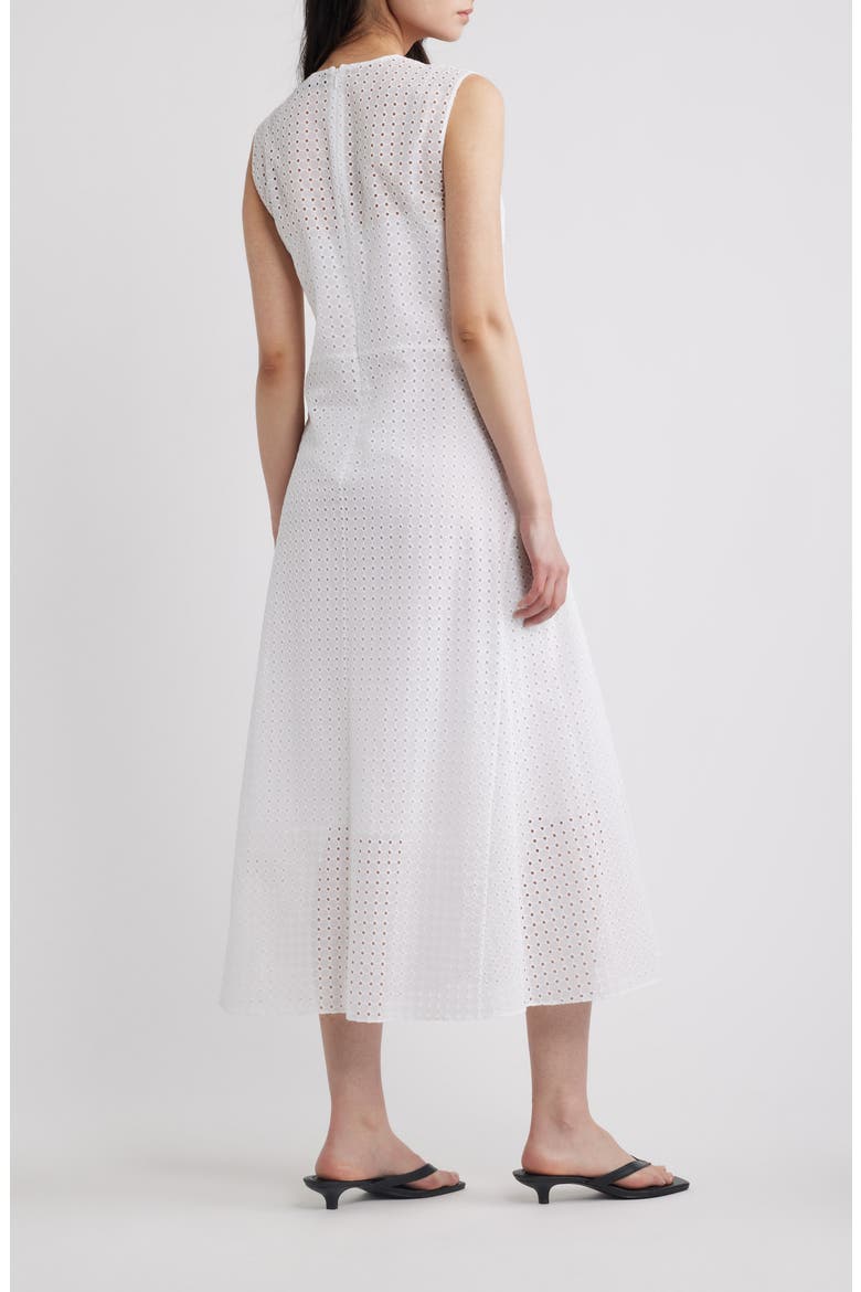 Eyelet Fit & Flare Midi Dress, Alternate, color, WHITE