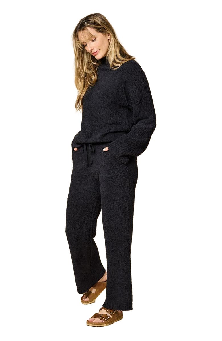 Softies Solid Marshmallow Rib Mock Neck with Long Pant, Main, color, Black