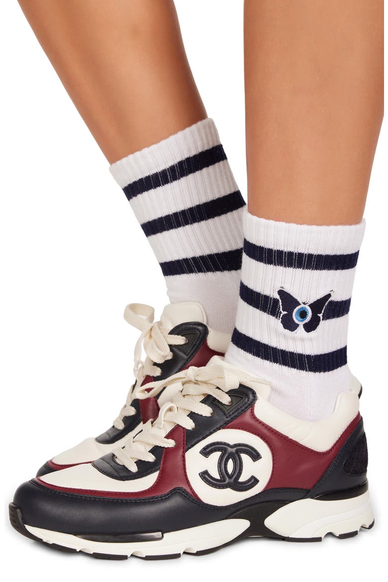 Sariah Evil Eye Butterfly Midi Socks, Alternate, color, White
