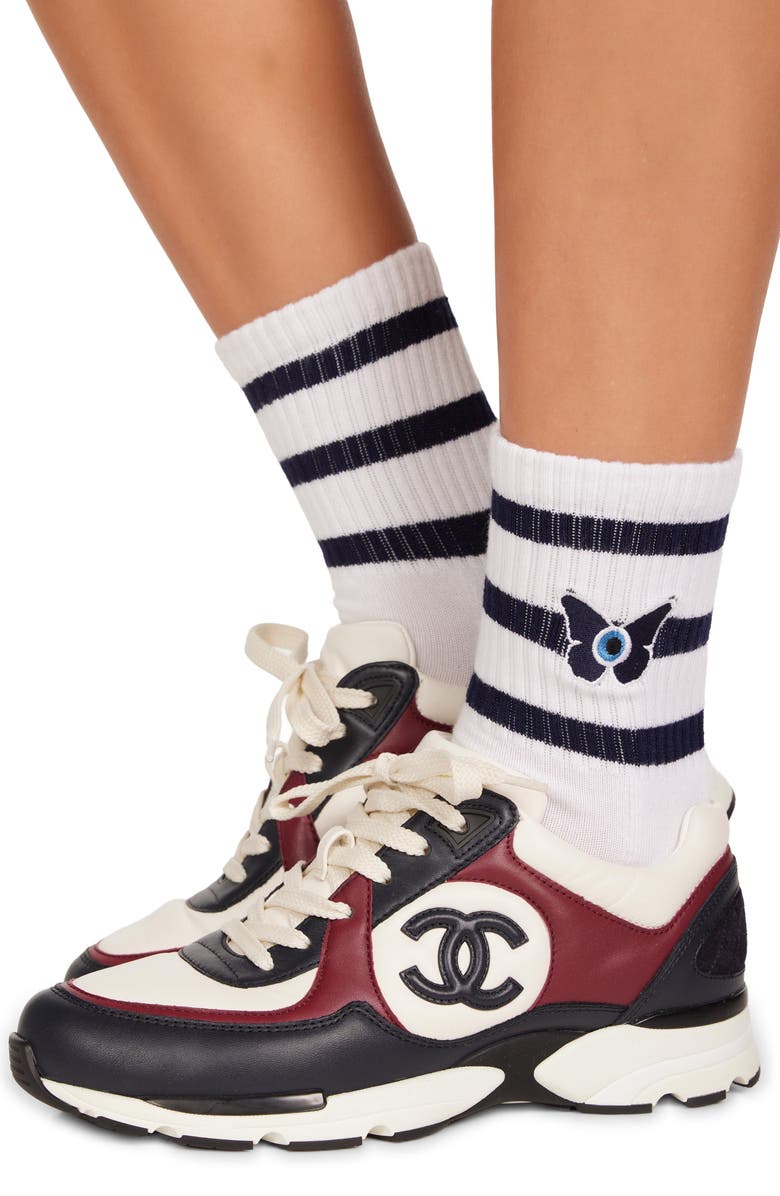 Lauren Moshi Sariah Evil Eye Butterfly Midi Socks, Alternate, color, White